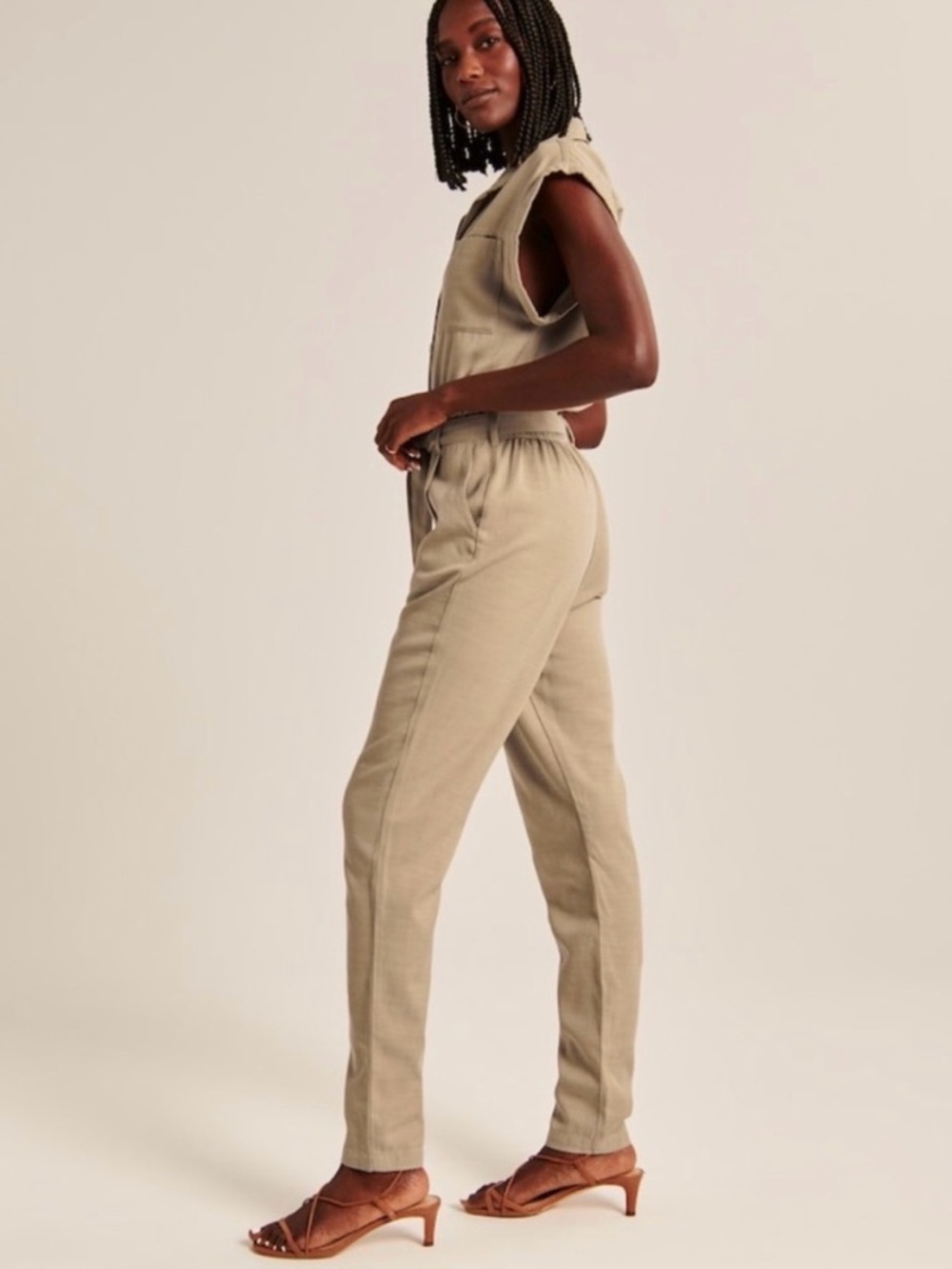 NWT ($100) Abercrombie & Fitch Tan Button-Front Utility Jumpsuit Sz S - Picture 4 of 10